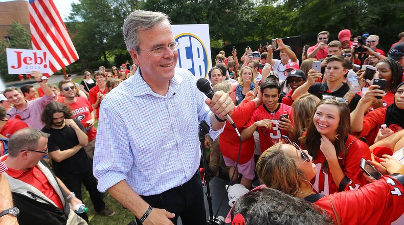GOP presidential candidate Jeb Bush took in $345,000 in campaign contributions from Georgia between July and September. That topped any other Republican candidate in the third quarter by more than $100,000. Curtis Compton / ccompton@ajc.com