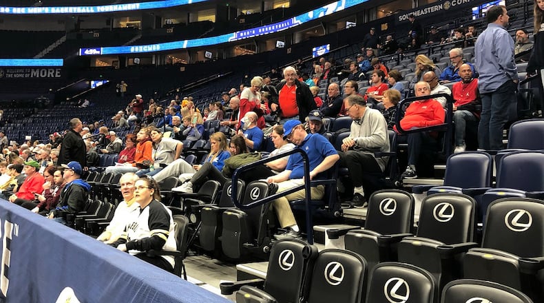 The scene at Bridgestone Arena in Nashville, with few spectators on hand one hour before Georgia and Ole Miss were to tip off to begin the 2020 SEC men's basketball tournament.