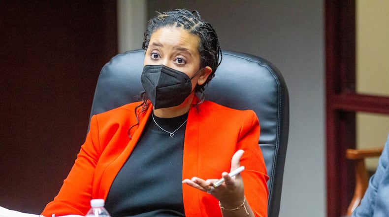 U.S. Centers for Medicare and Medicaid Services Administrator Chiquita Brooks-LaSure visited Atlanta on Tuesday. She is shown here participating in a roundtable meeting on the Affordable Care Act at the Family Health Center of Georgia. (PHOTO by STEVE SCHAEFER FOR THE ATLANTA JOURNAL-CONSTITUTION)