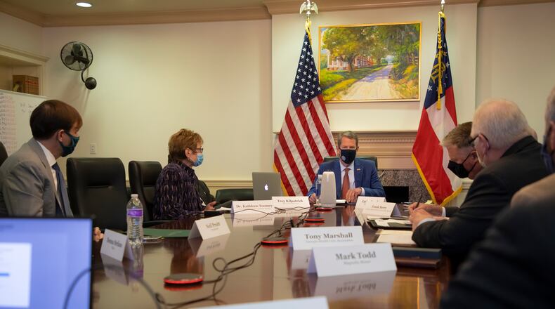 Gov. Brian Kemp on Monday met with nursing home executives during a roundtable discussion of COVID-19 and the challenges faced by long-term care homes. (Photo courtesy of the Governor's Office)