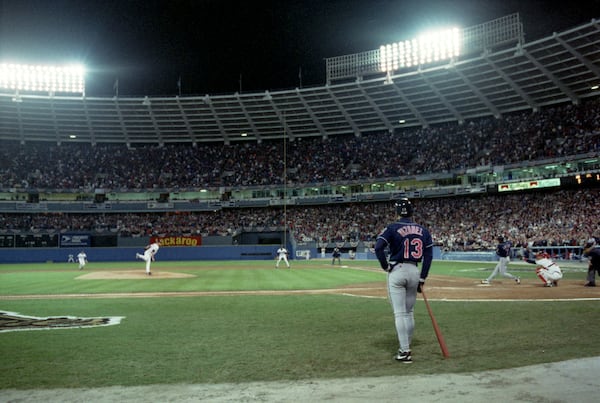 OCTOBER 28, 1995 ATLANTA Cleveland Indians' Omar Vizquel watches from the on-deck circle during the 9th inning of World Series Game Six, 1995 MARLENE KARAS/AJC STAFF