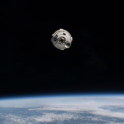FILE - In this photo provided by NASA, the Boeing Starliner spacecraft with astronauts Butch Wilmore and Suni Williams aboard approaches the International Space Station on June 6, 2024. (NASA via AP, File)