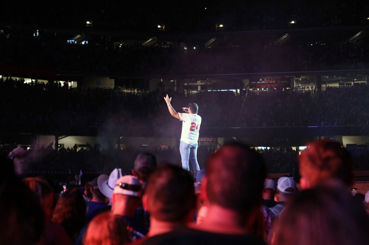 Luke Bryan rocked rainy and sold out Truist Park on Saturday, August 17, 2024 on his Mind of a Country Boy Tour. His support acts were Bailey Zimmerman, Kameron Marlowe and American Idol winner Chayce Beckham. 
Robb Cohen for the Atlanta Journal-Constitution