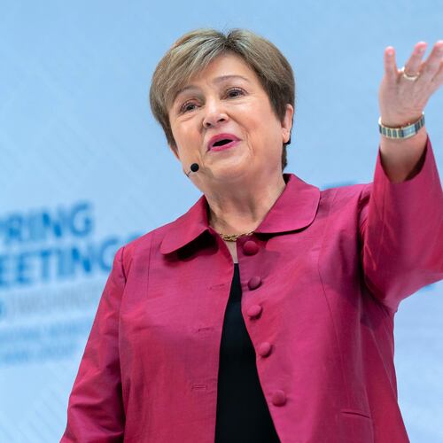 International Monetary Fund (IMF) Managing Director Kristalina Georgieva speaks at a news conference ahead of the World Bank/IMF Spring Meetings at the IMF headquarters in Washington, Thursday, April 9, 2026. (AP Photo/Jose Luis Magana)