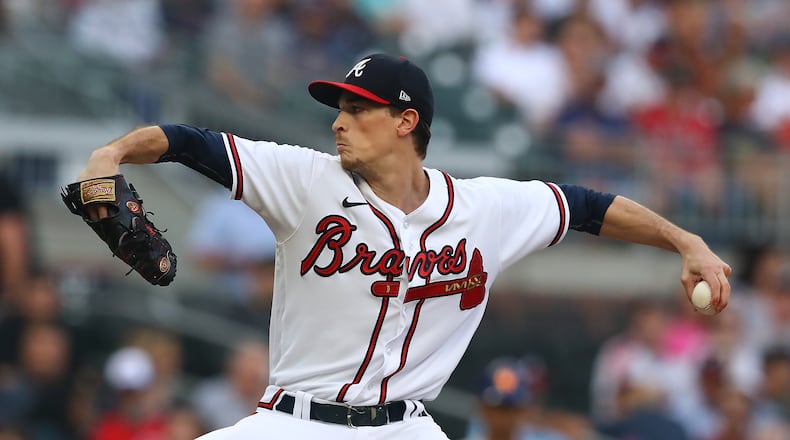 Braves starting pitcher Max Fried delivers against the New York Mets during the first inning in a MLB baseball game on Thursday, August 18, 2022, in Atlanta. “Curtis Compton / Curtis Compton@ajc.com