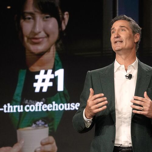 Starbucks Chairman and CEO Brian Niccol speaks during the Starbucks Investor Day event, in New York, Thursday, Jan. 29, 2026. (AP Photo/Richard Drew)