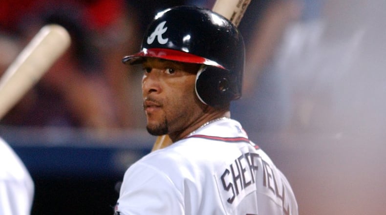 Former Atlanta Braves Gary Sheffield as he faced Chicago Cubs’ Kerry Wood in the fourth inning of Game 5 of the National League Division Series at Turner Field Sunday, Oct. 5, 2003. (RICH ADDICkS/AJC staff)