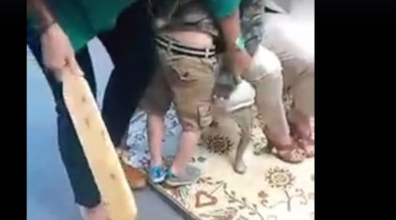 This screen grab came from a 2016 video of two Jasper County educators paddling a 5-year-old. Posted online by the child’s mother, the video created a national furor. The paddle was punishment after he allegedly spit on someone. Paddling remains legal in Georgia.