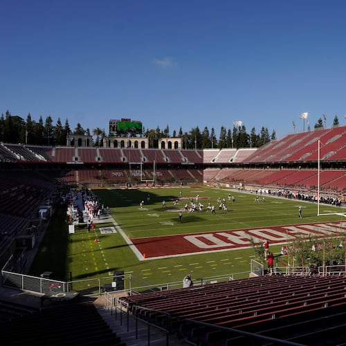 FILE - Stanford plays against Colorado in an NCAA college football game at Standford Stadium in Stanford, Calif., Nov. 14, 2020. (AP Photo/Jeff Chiu, File)