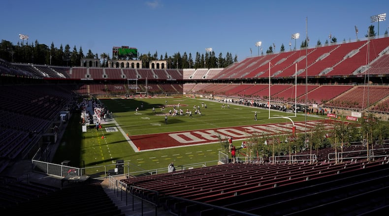 FILE - Stanford plays against Colorado in an NCAA college football game at Standford Stadium in Stanford, Calif., Nov. 14, 2020. (AP Photo/Jeff Chiu, File)