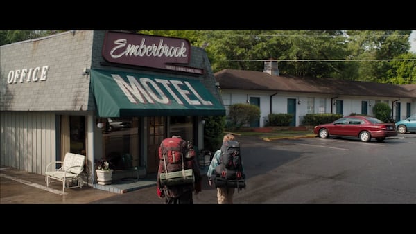 Robert Redford and Nick Nolte enter Cheshire Motor Inn for the 2015 film  "A Walk in the Woods," disguised as the Emberbrook Motel.