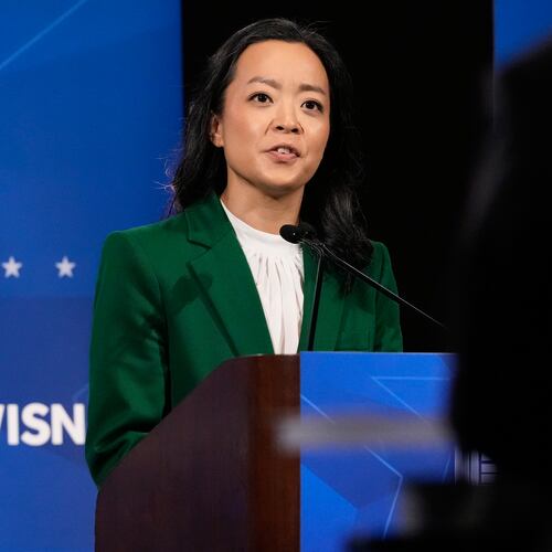 Democratic gubernatorial candidate Francesca Hong talks during a primary debate in Milwaukee, Tuesday, July 28, 2026. (AP Photo/Nam Y. Huh)