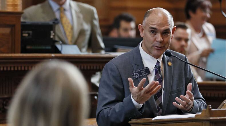 State Sen. Bruce Thompson, R-White, presented a computer crime bill. After a spirited debate, the state Senate passed Senate Bill 315, which would create a new crime of unauthorized computer access. BOB ANDRES /BANDRES@AJC.COM