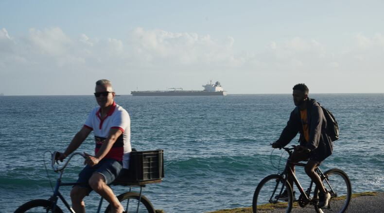 Russian-flagged oil tanker Anatoly Kolodkin approaches Matanzas in Matanzas, Cuba, Tuesday, March 31, 2026.. (AP Photo/Ramon Espinosa)