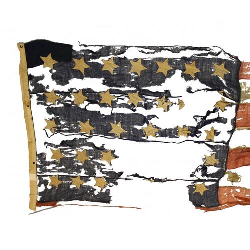 The American flag that flew over a refugee camp for formerly enslaved men, women and children on Craney Island, Virginia, in 1862-1863. The camp was one of hundreds that provided shelter and support for individuals seeking freedom behind Union lines. (Courtesy of Atlanta History Center)