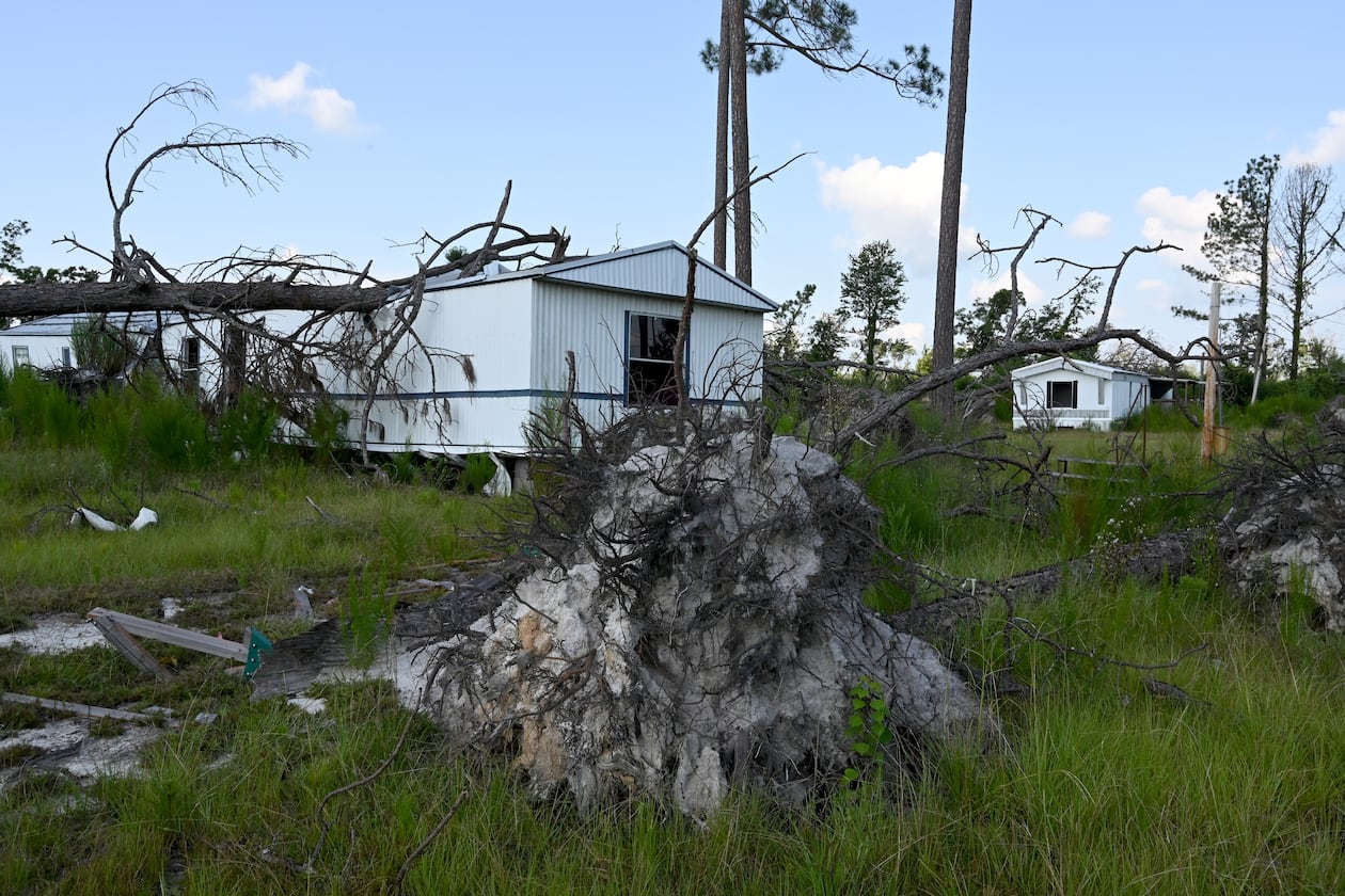 This mobile home was destroyed during Hurricane Helene. This was the the U.S.’s seventh-costliest tropical storm. (Hyosub Shin/AJC)