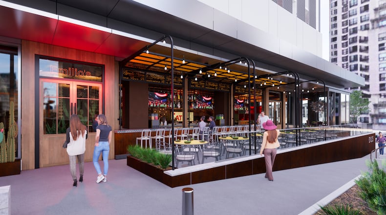 A rendering shows the exterior of Emilio's Tacos & Tequila, set to open summer 2024 in Midtown. / Courtesy of Emilio's Tacos & Tequila