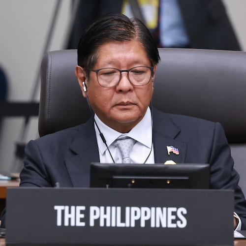 Philippines President Ferdinand Marcos Jr. attends at the Asia-Pacific Economic Cooperation (APEC) Economic Leaders' Meeting in Gyeongju, South Korea, Saturday, Nov. 1, 2025. (Yonhap via AP)