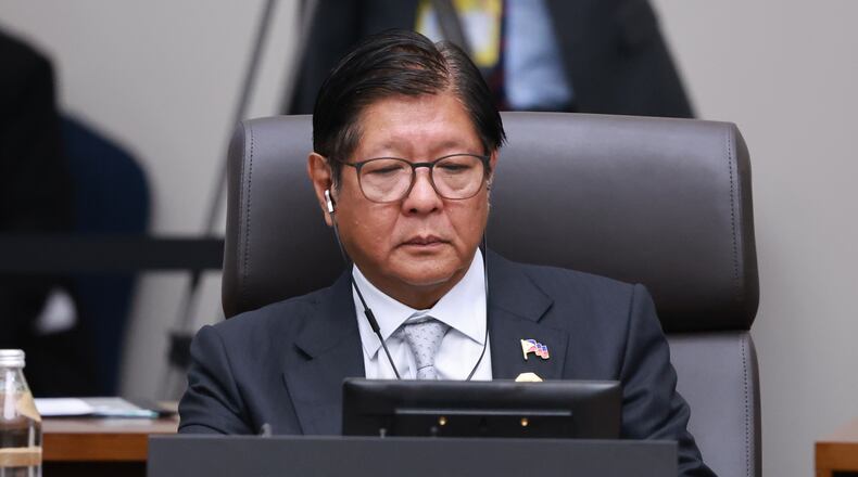 Philippines President Ferdinand Marcos Jr. attends at the Asia-Pacific Economic Cooperation (APEC) Economic Leaders' Meeting in Gyeongju, South Korea, Saturday, Nov. 1, 2025. (Yonhap via AP)