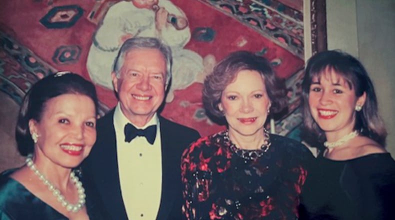 A photo provided via Mason Family shows from left: Alice Mason, former President Jimmy Carter, Rosalynn Carter, and Alice Mason’s daughter Dominique Richard, at an event in the late 1990s. Mason, a real estate broker and hostess whose talent at social engineering reworked the populations of Manhattan’s most restrictive co-ops — the tony apartment buildings that lined Park and Fifth Avenues — and for a time altered the nightlife of what used to be known as New York society, died on Jan. 4, 2023, at her home in Manhattan. She was 100. (via Mason Family via The New York Times) -- NO SALES; FOR EDITORIAL USE ONLY WITH NYT STORY SLUGGED OBIT MASON BY PENELOPE GREEN FOR JAN. 11, 2024. ALL OTHER USE PROHIBITED. --