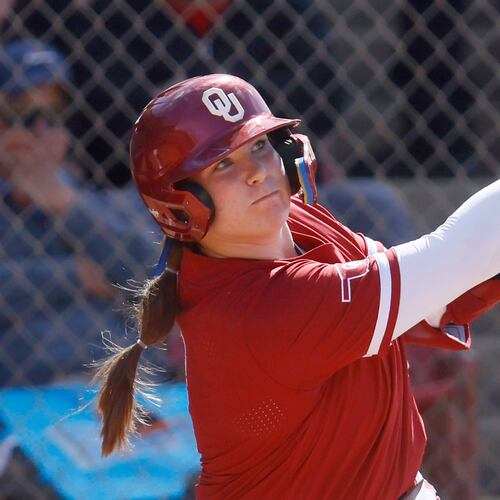 FILE - Oklahoma catcher Kendall Wells (1) during an NCAA softball game against Duke on Friday, Feb. 20, 2026, in Cathedral City, Calif. (AP Photo/Mike Buscher, FIle)