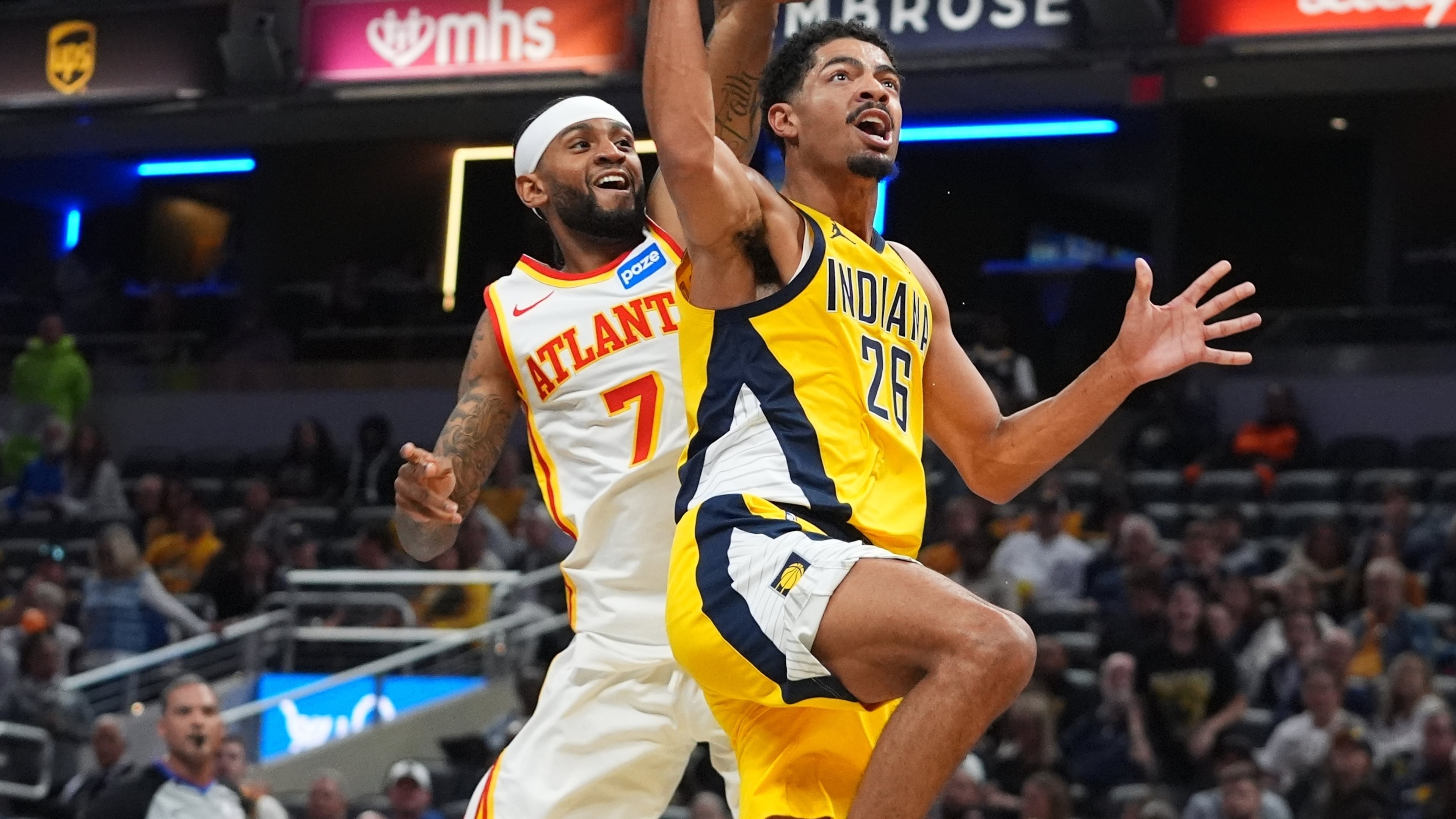 Atlanta Hawks' guard Nickeil Alexander-Walker had 21 points while Jalen Johnson added 22 points, 13 rebounds, eight assists, two steals and a block in a 128-108 win over the Pacers on Friday. (Darron Cummings/AP)