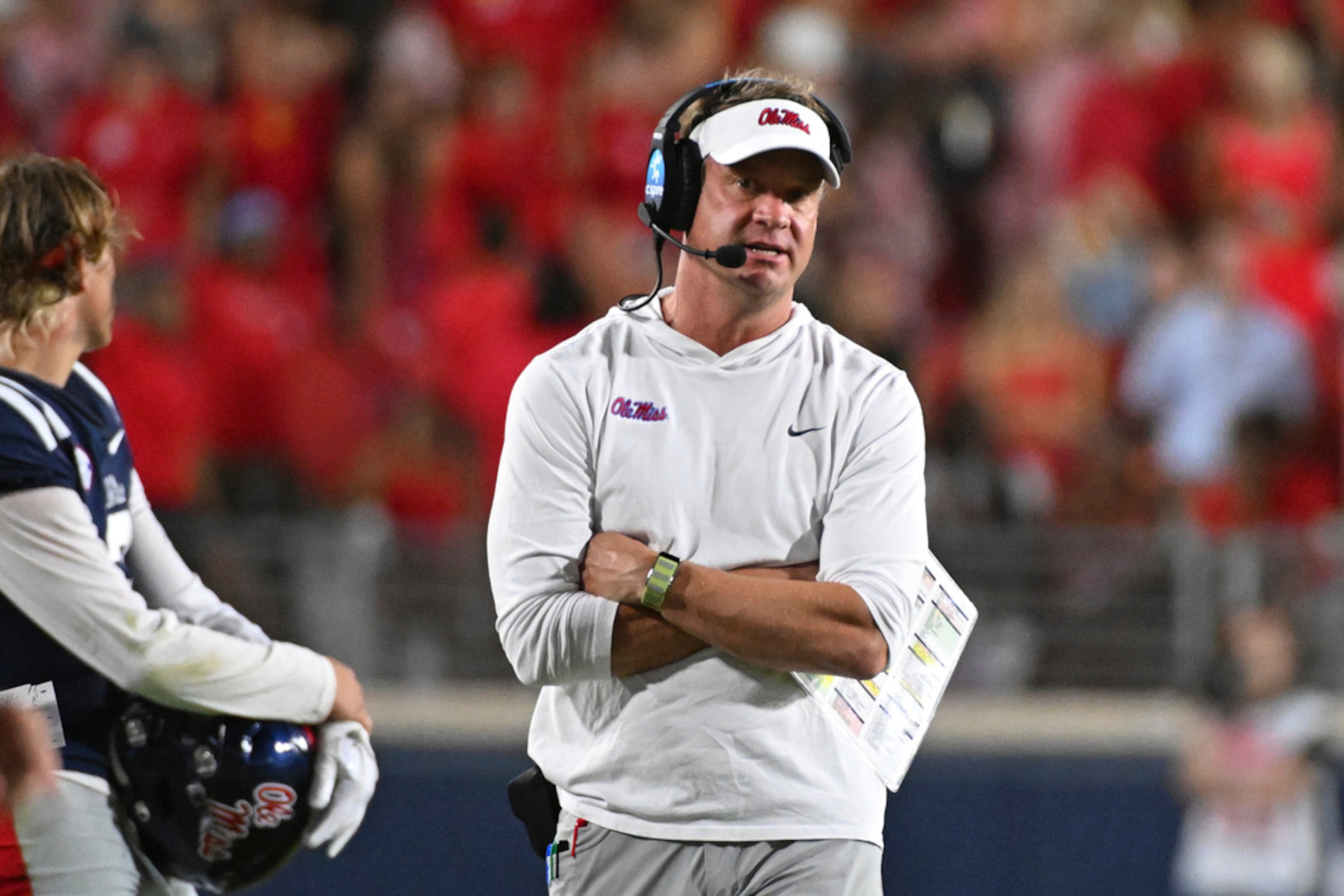 Ole Miss coach Lane Kiffin, whose Rebels were among three 9-3 SEC teams left out of last season’s College Football Playoff field of 12, said the enhanced metric comes one season too late. (Thomas Graning/AP 2023)