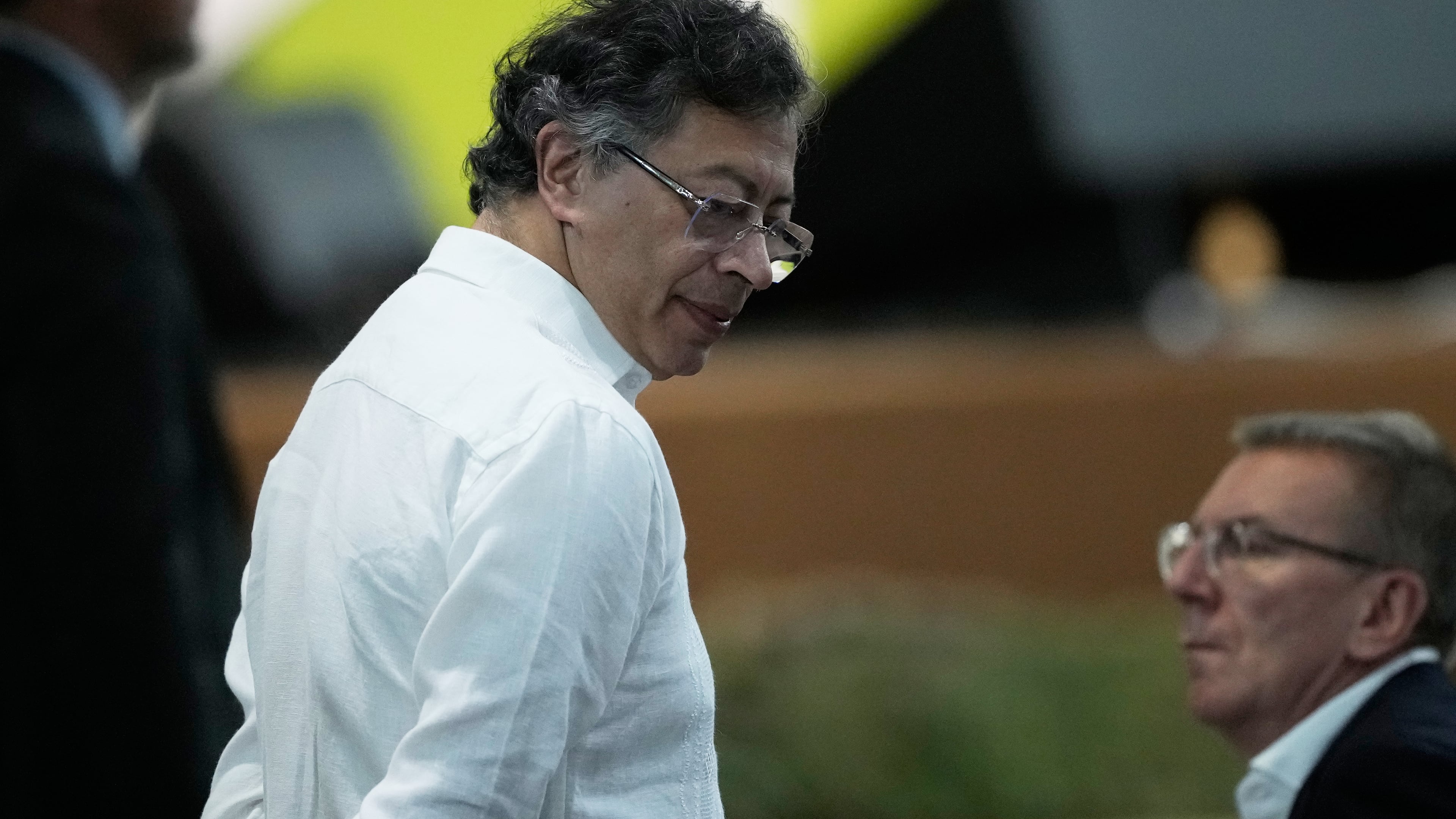 Colombia's President Gustavo Petro looks on prior to a plenary session at the COP30 U.N. Climate Summit, in Belem, Brazil, Thursday, Nov. 6, 2025. (AP Photo/Eraldo Peres)
