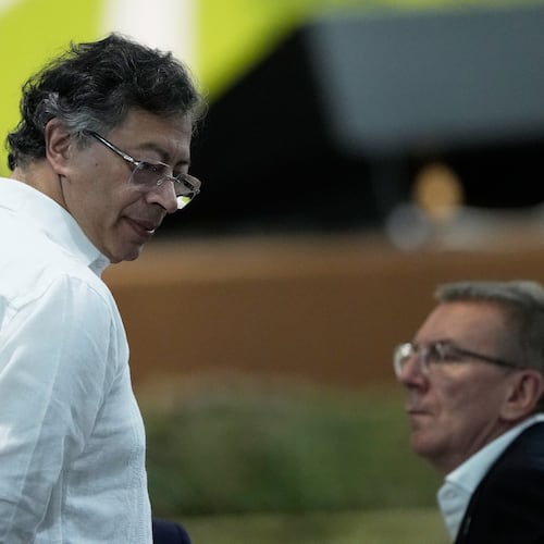 Colombia's President Gustavo Petro looks on prior to a plenary session at the COP30 U.N. Climate Summit, in Belem, Brazil, Thursday, Nov. 6, 2025. (AP Photo/Eraldo Peres)