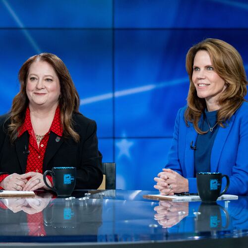 Wisconsin Supreme Court candidates, Court of Appeals Judges Maria Lazar, left, and Chris Taylor participate in the Wisconsin Supreme Court debate hosted by WISN 12 News on Thursday April 2, 2026, at WISN-TV in Milwaukee, Wis. (Jovanny Hernandez/Milwaukee Journal-Sentinel via AP, Pool)