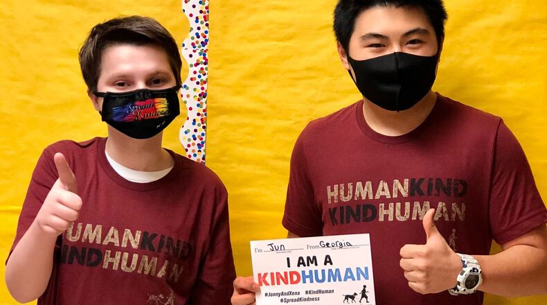 Jonny Hickey and Jun Hayakawa, both 16, share their first ever friendship. Both boys have autism and attend ninth grade at Johns Creek High School. Photo contributed by Linda Hickey