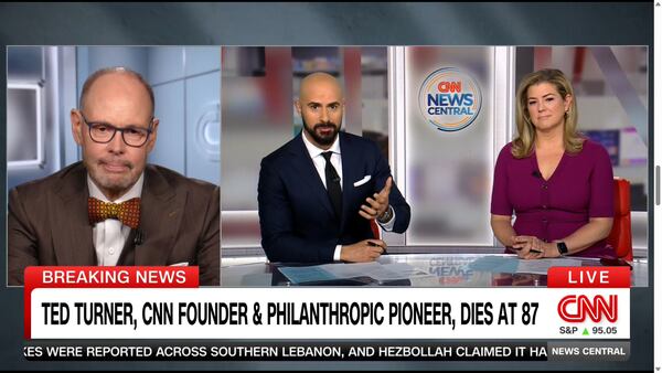 Ernie Johnson Jr. (left), a sportscaster for Turner Sports and TNT, joined CNN anchors to discuss Ted Turner's sports legacy. (CNN screenshot)