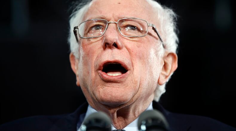 Democratic presidential candidate Sen. Bernie Sanders, I-Vt., speaks to supporters at a caucus night campaign rally in Des Moines, Iowa, Monday, Feb. 3, 2020. (AP Photo/Matt Rourke)