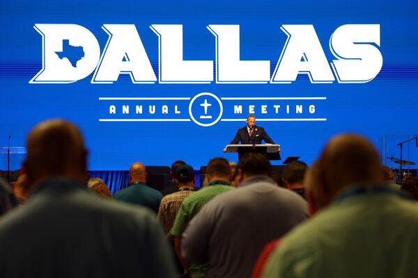 Southern Baptist Convention President Clint Pressley gives the President's Address during the 2025 SBC Annual Meeting, Tuesday, June 10, 2025, in Dallas. (AP Photo/Richard W. Rodriguez)