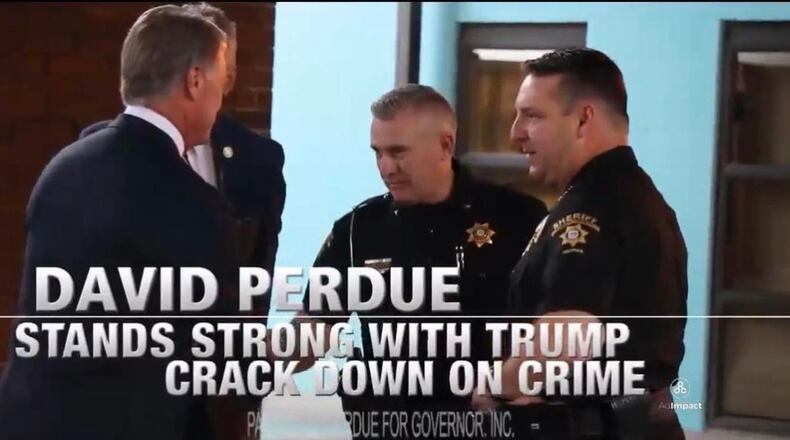 Republican David Perdue swapped out an image of a disgraced sheriff’s deputy in his latest TV ad. The spot flashed an image of Perdue shaking the hand of Grady Sanford, a former Forsyth County chief deputy who was charged in November 2020 with multiple counts related to child pornography. The charges are still pending.