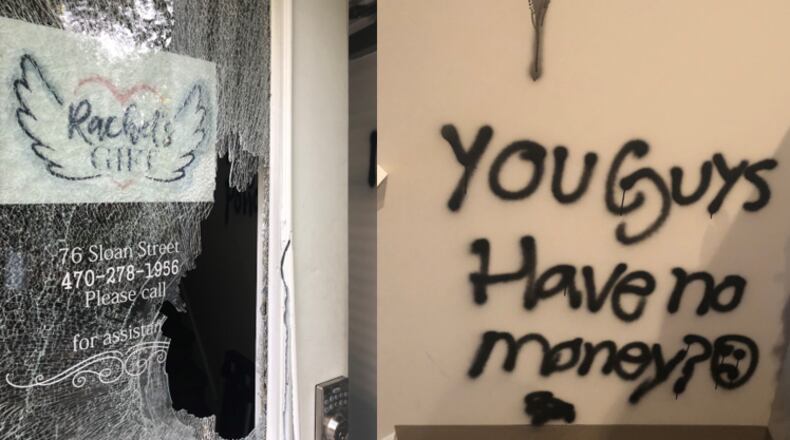 A vandal broke into and left a message for McDonough-based nonprofit Rachel's Gift over the weekend.
