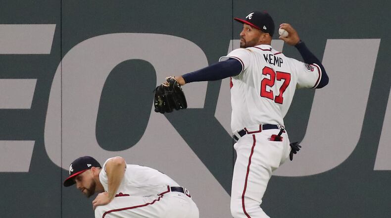 Ender Inciarte (left) and Matt Kemp (right) have been among the National League’s hottest hitters in May, helping to cover some of the considerable offensive slack since the Braves lost star Freddie Freeman to a fractured wrist. (Curtis Compton/ccompton@ajc.com)