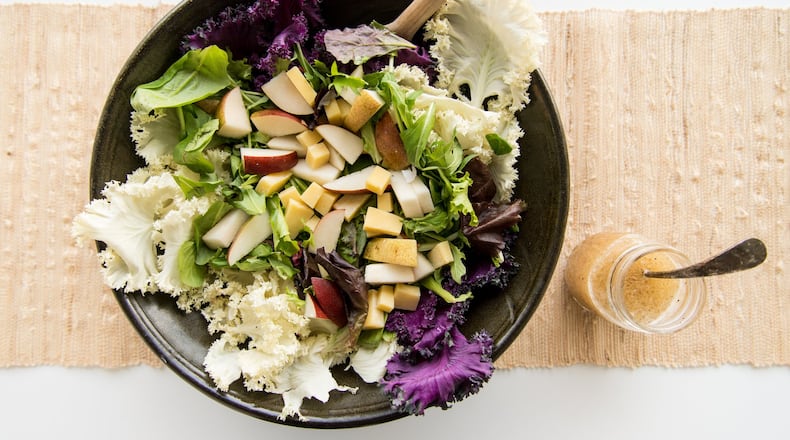 Tricolore Salad With Thomasville Tomme and German-style Wheat Beer Dressing. Photo by Mia Yakel. Recipes and styling by Lisa Hanson.