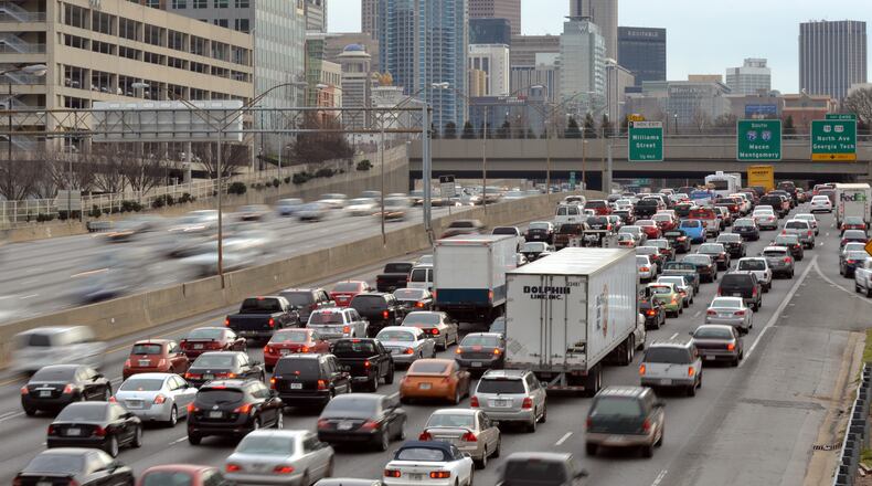 Southbound traffic on downtown connector Monday afternoon Feb. 4, 2013. BRANT SANDERLIN / AJC FILE PHOTO