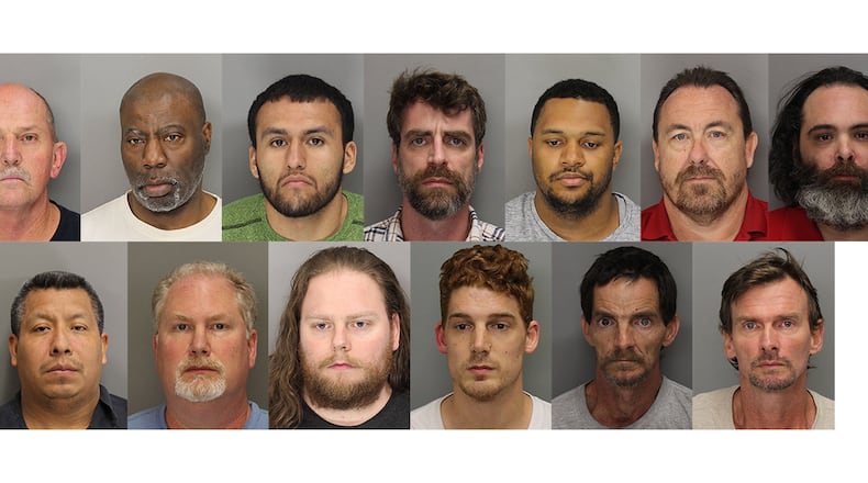 These are the mugshots for 13 of the 15 men arrested by the Marietta police on computer pornography charges. Not pictured: Stephen Cook of Grayson and David Butterworth of Flowery Branch