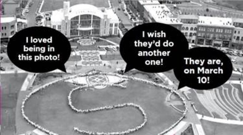 Suwanee will recreate this 2009 human aerial community photo on March 10. (Courtesy City of Suwanee)