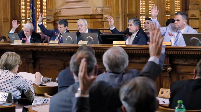 3/29/18 - Atlanta - Rules committee members vote on bills to add to the rules calendar during a late afternoon rules meeting.  Thursday was the 40th and final day of the 2018 General Assembly.    BOB ANDRES  /BANDRES@AJC.COM