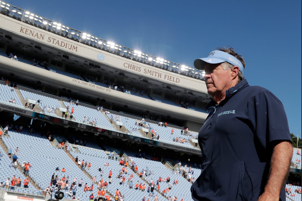 North Carolina coach Bill Belichick walks off the field after losing 38-10 to Clemson on Saturday, Oct. 4, 2025, in Chapel Hill, N.C. The Tar Heels are now 2-3, 0-1 in the ACC. (Chris Seward/AP)