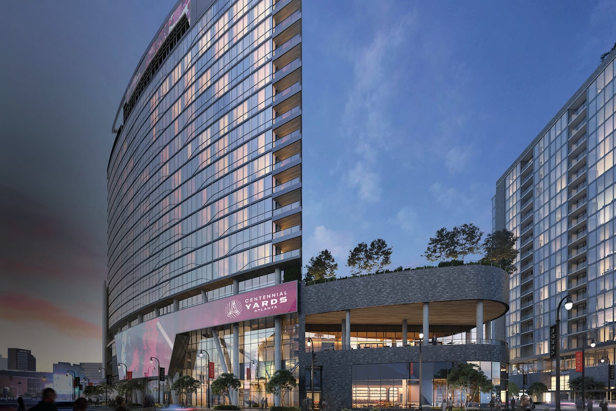 This is a rendering of Hotel Phoenix, a 19-story luxury hotel set to open Dec. 1 at Centennial Yards in downtown Atlanta. (Courtesy of Gensler/Centennial Yards)