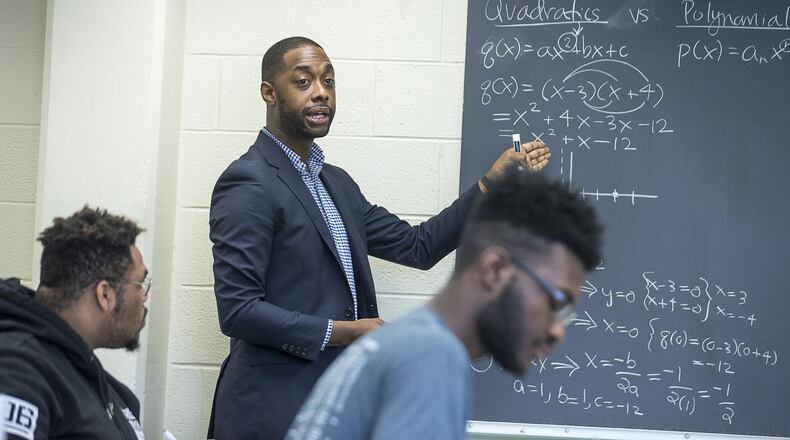 Nathan Alexander teaches a college algebra class in Dansby Hall at Morehouse College in Atlanta, Wednesday, April 24, 2019. ALYSSA POINTER/ALYSSA.POINTER@AJC.COM