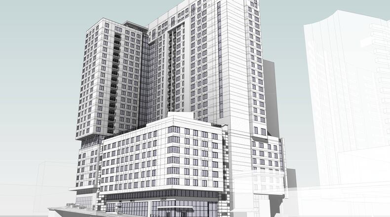 A rendering of The Mark at Atlanta, a planned 29-story student housing tower in Midtown. Rendering provided by Landmark Properties.