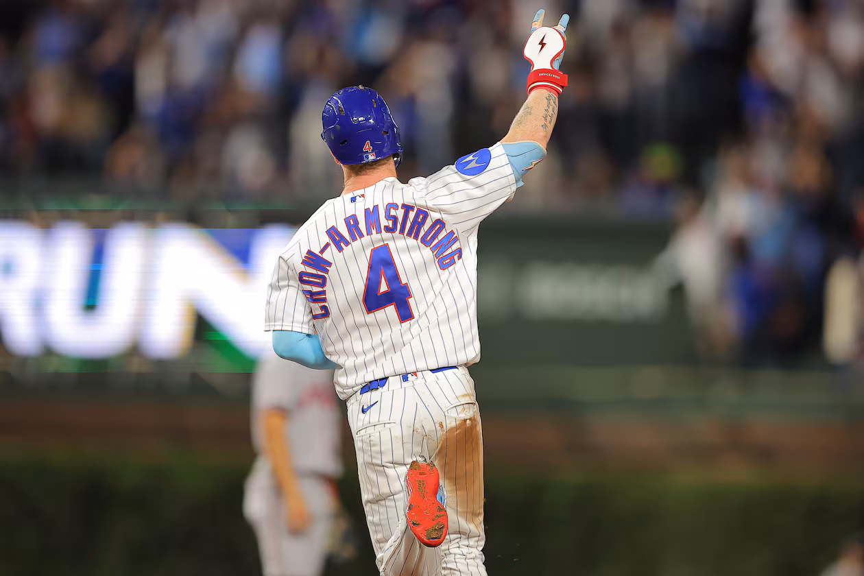 Cubs center fielder Pete Crow-Armstrong, the favorite for NL MVP, celebrates his home run against the Braves on Wednesday, Sept. 16, 2026, in Chicago. (Melissa Tamez/AP)