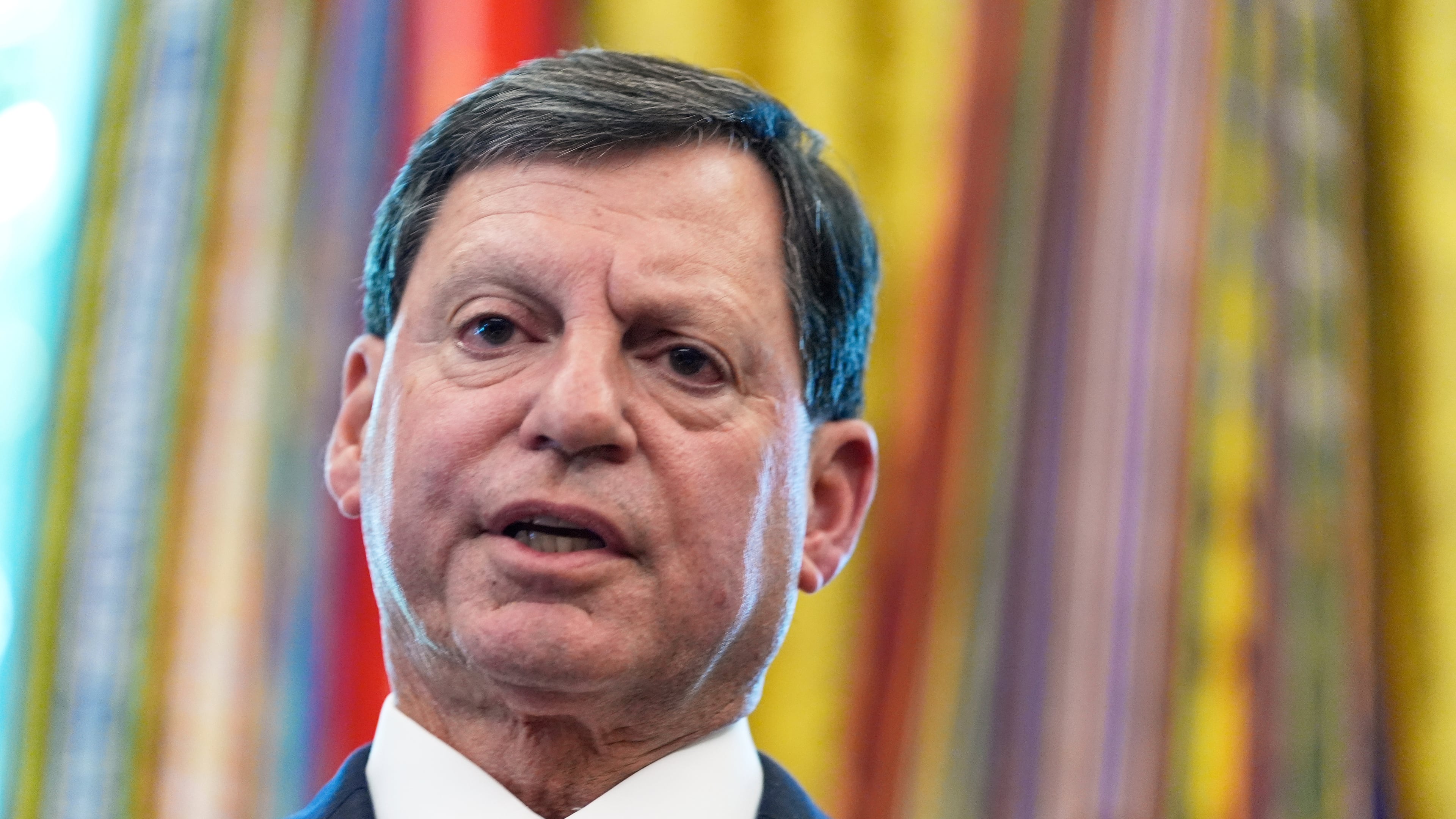 FILE - Social Security Commissioner Frank Bisignano speaks during an event with President Donald Trump in the Oval Office to mark the 90th anniversary of the Social Security Act, Aug. 14, 2025, in Washington. (AP Photo/Alex Brandon, File)