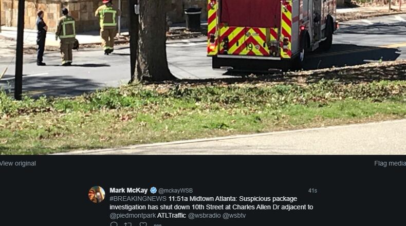 Atlanta police shut down 10th Street in Midtown to investigate a suspicious package Sunday.