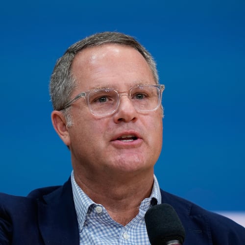 FILE - Walmart CEO Doug McMillon speaks at the Opportunity Summit Thursday, Sept. 25, 2025, in Bentonville, Ark. (AP Photo/Charlie Riedel, File)